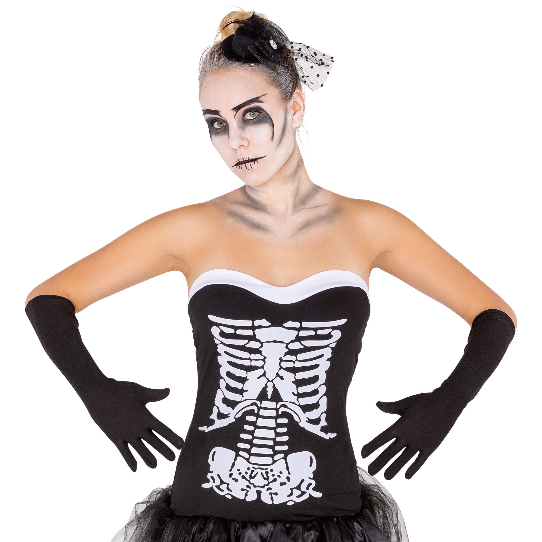 tectake® Frauenkostüm sexy Skelett Lady