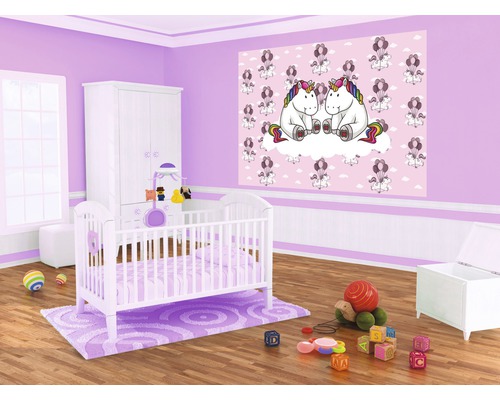 Vliesbehang 11335 VEXXXL Chubby Unicorn roze wit 4-delige set 416 x 254 cm