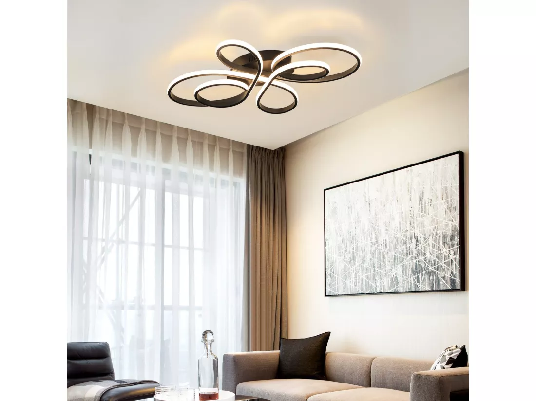 NETTLIFE Plafonnier LED moderne à intensité variable, noir, 66 cm, 65 W, avec télécommande, adapté pour salle à manger, bureau