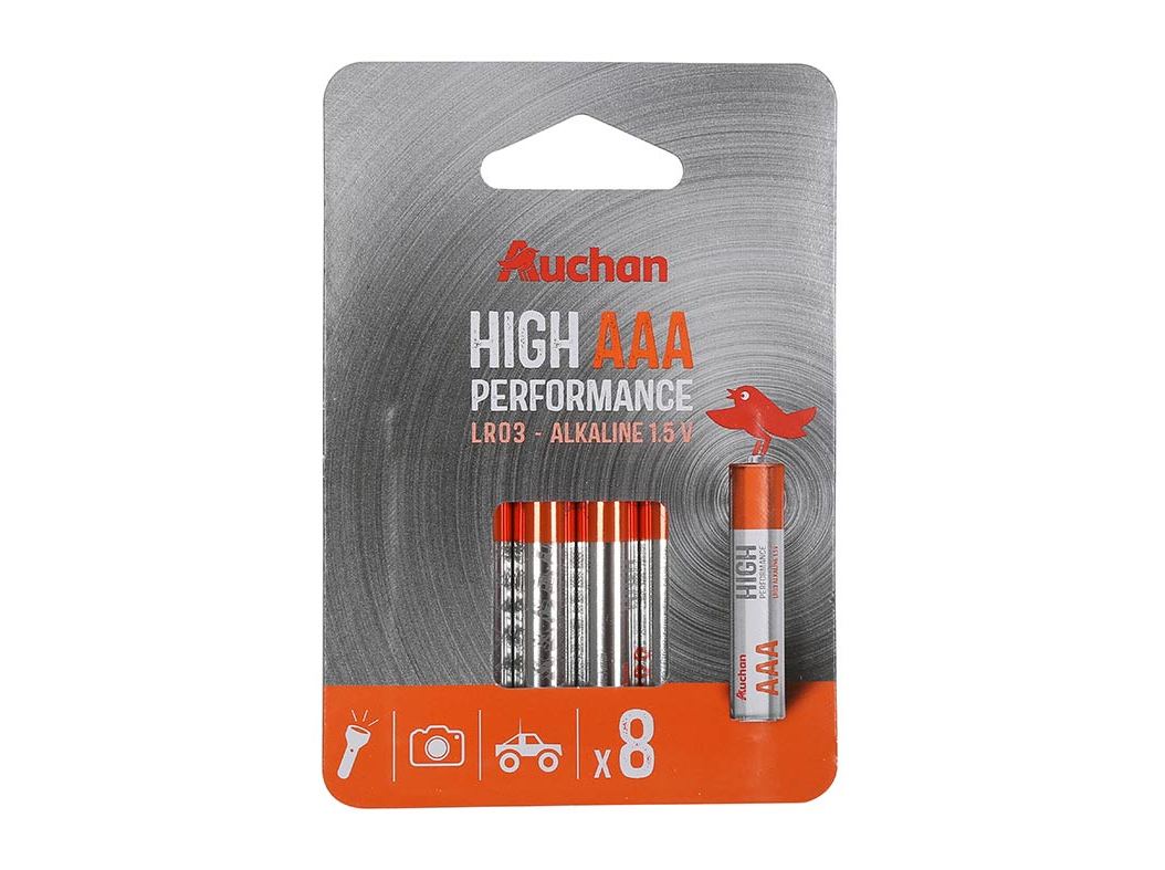 PACK 8 PILHAS ALCALINA AUCHAN PREMIUM AAA LR03