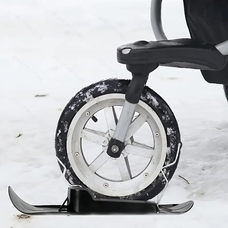 (2er Set) Kinderwagen Ski Aufsatz Schnee Schuhe Buggy Schlitten Brett für Babywagen Räder - Schwarz