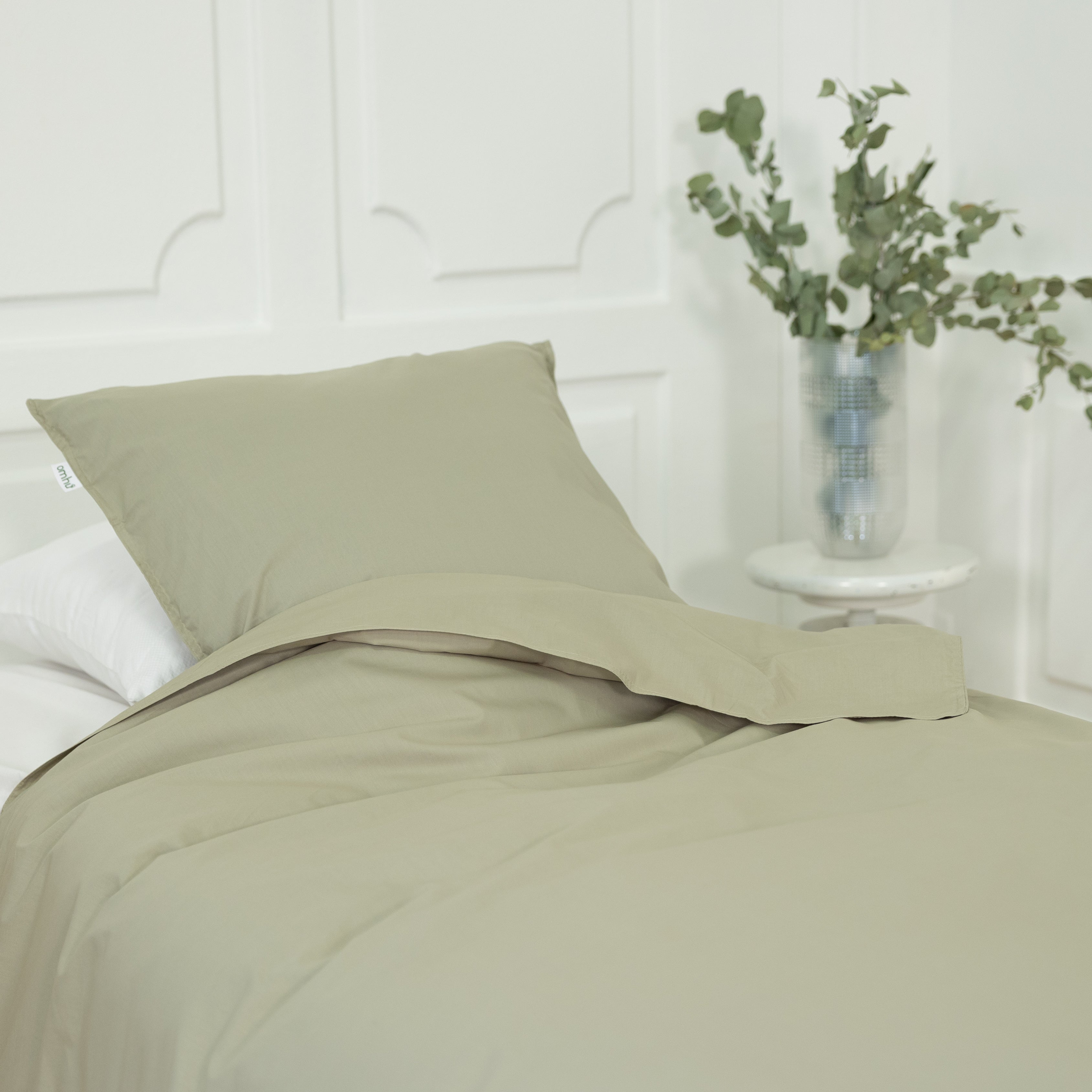Omhu  Percale sengetøj - Dusty Green