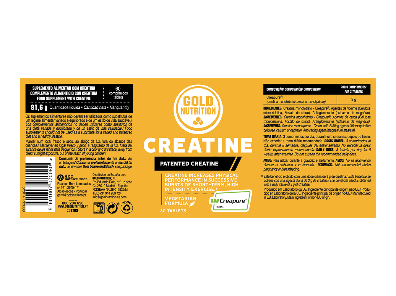 SUPLEMENTO GOLDNUTRITION CREATINE 1000MG 60 COMP