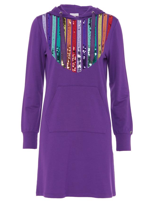 Sweatshirtkleid mit Kapuze und Pailletten