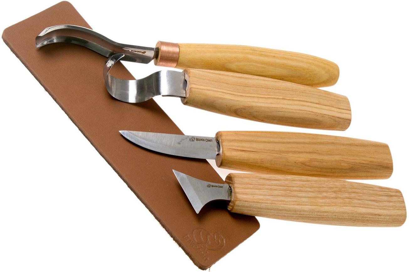 BeaverCraft Spoon Carving Set of 4 S19 Book, houtsnijset met houten opbergboek