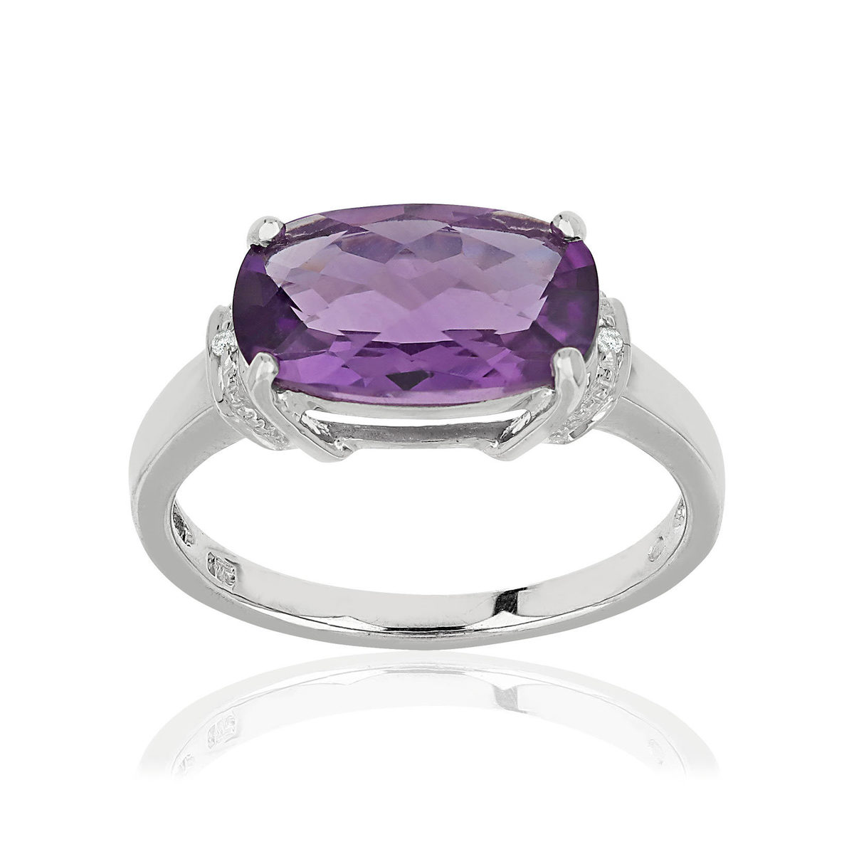 Bague or 375 blanc améthyste ovale et diamants