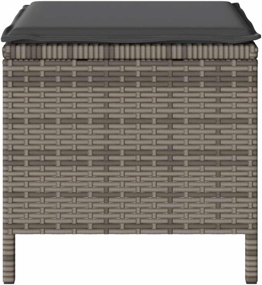Garten Essgruppe Grau Poly-Rattan, Akazienholz, 2 Hocker, Kissen, Outdoor Möbel Set für Terrasse, Balkon, Essbereich, 100x100x79 cm