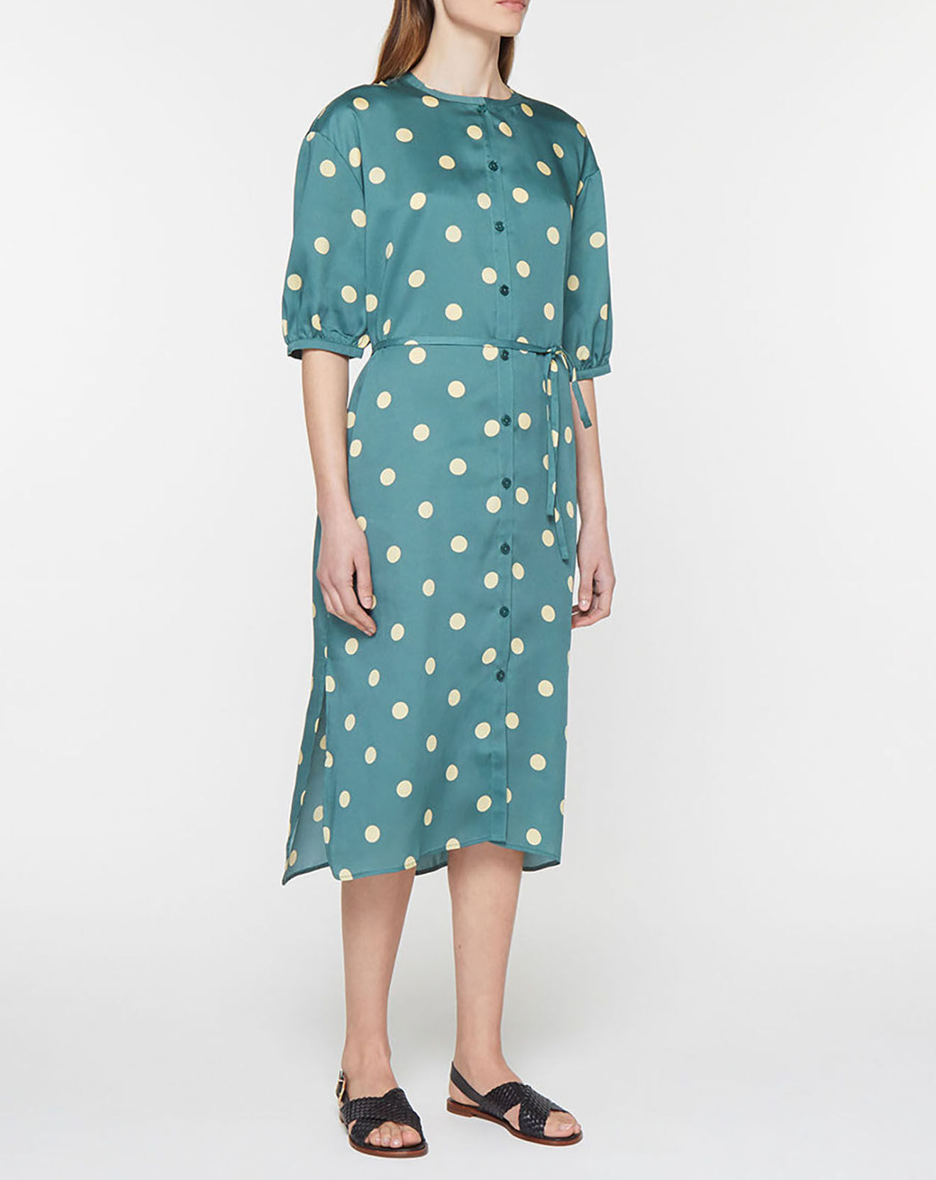 Jodhpur Robe chemise effet satinée Mona à pois verte