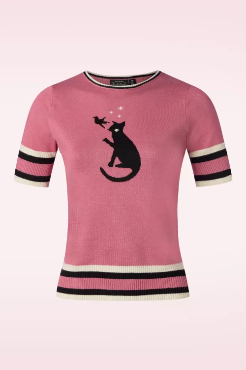 Vixen Kitty and Bird Short Sleeve trui in roze