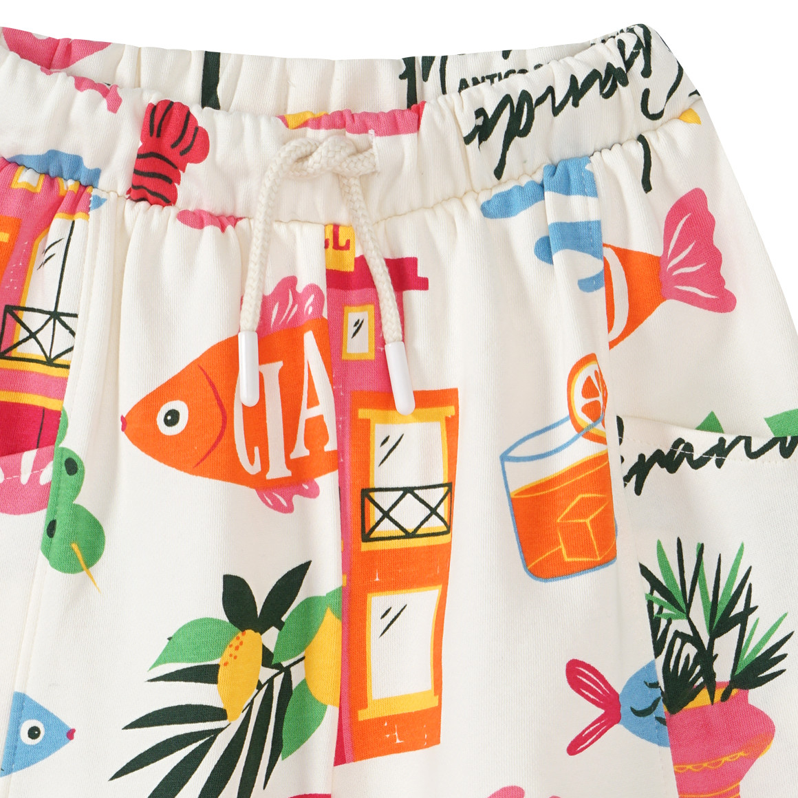 Jonas Nielsen Mädchen Joggingshorts mit Urlaubs-Motiven weiss / bunt