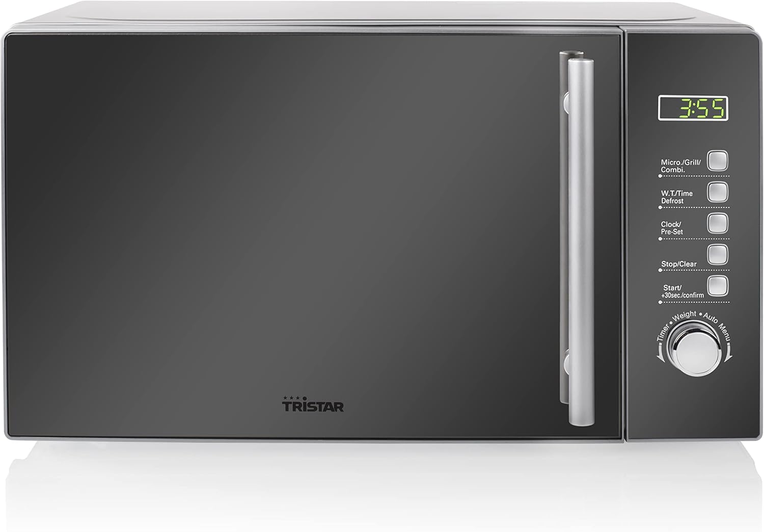 Tristar Kombi-Mikrowelle, 800 Watt, 20 Liter, 8 Leisungsstufen, 1000 W Grillfunktion, Auftaufunktion, Timer, Spiegeltür, Silber, MW-2705