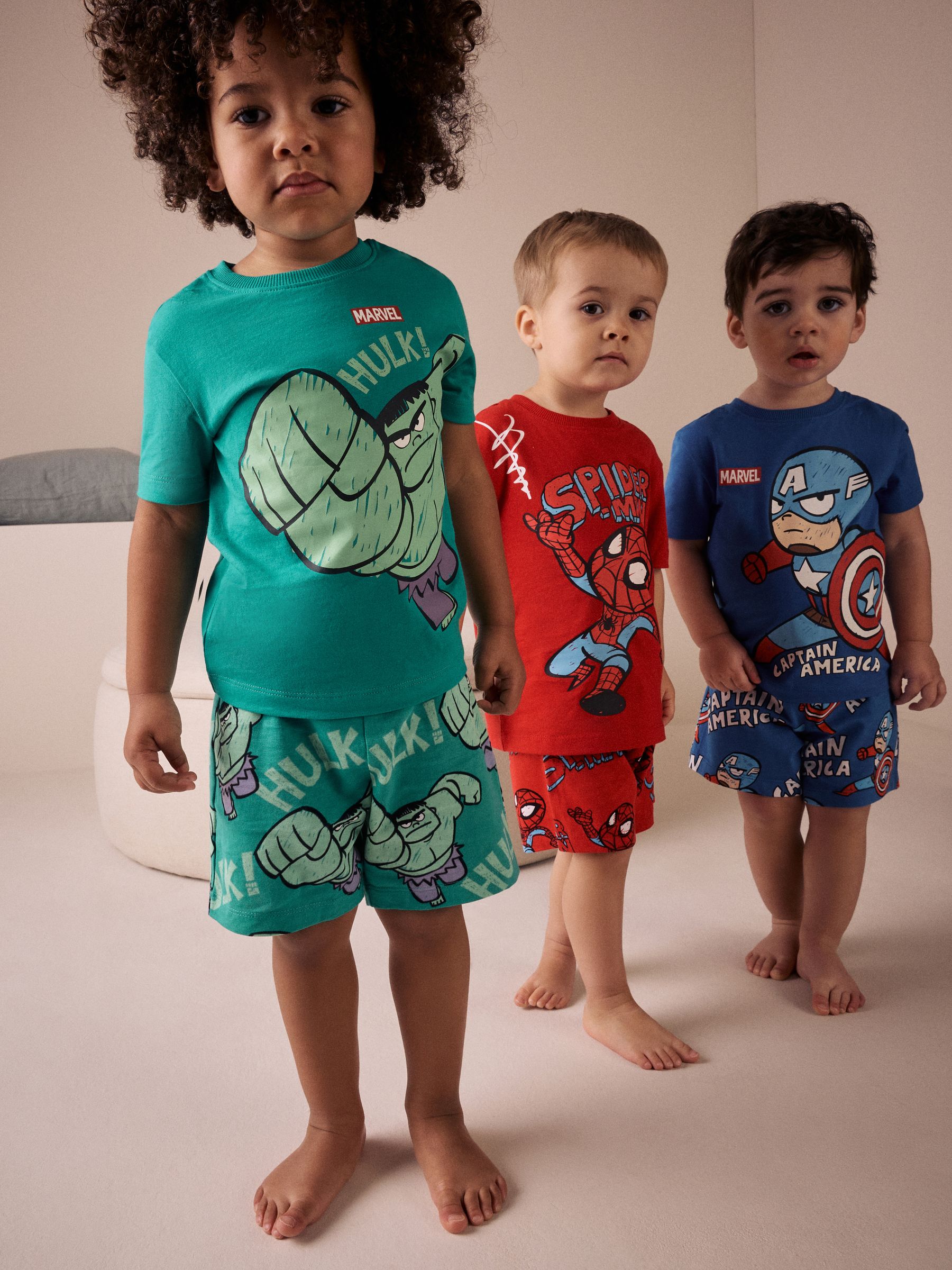 Meerkleurige mini Marvel - 100% katoenen korte pyjama's verpakking van 3 (12 mnd - 11 jr)
