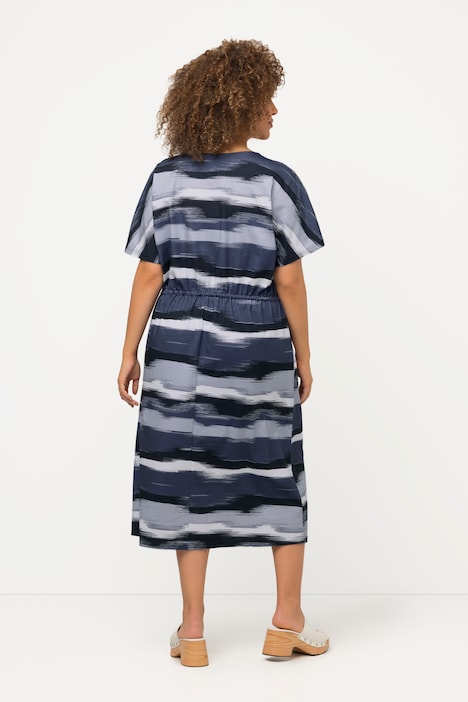 Midikleid, Ringel, Oversized, Tunika-Ausschnitt, Halbarm