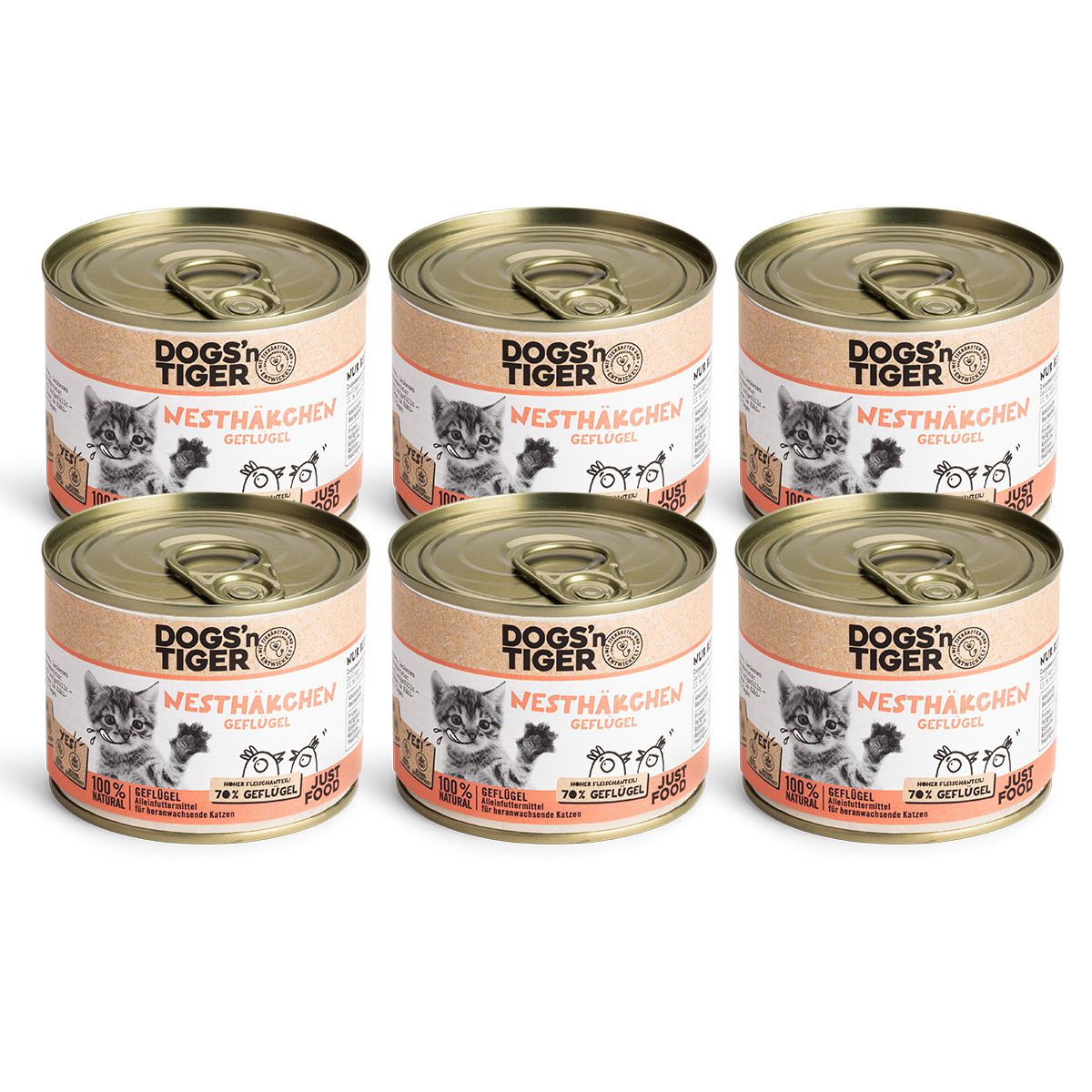 Dogs’n Tiger Junior, Kitten Premium Katzenfutter, Nassfutter, Nesthäkchen, Geflügel & Algenkalk
