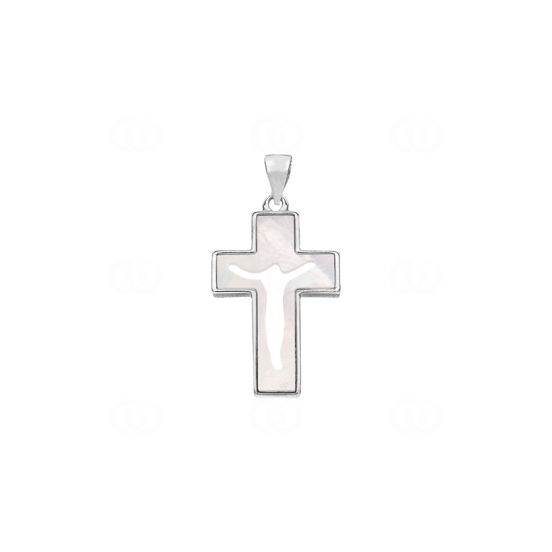 Kreuzanhänger 925 Silber rhodiniert mit Perlmutt 17 x 28mm