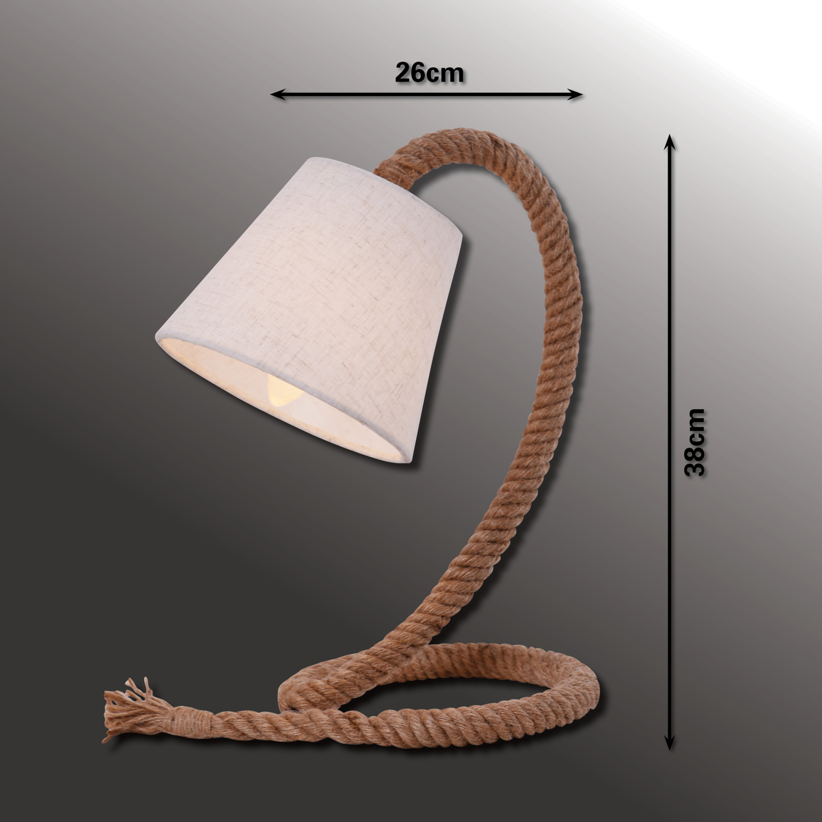 Tischleuchte ROPE - mit Juteseil - 38 cm hoch