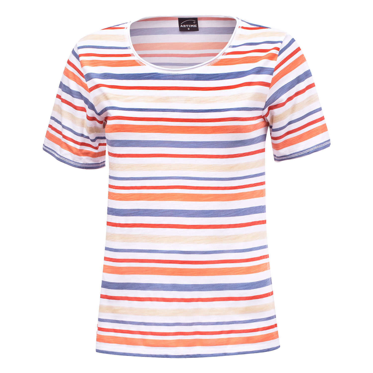 Gestreiftes Rundhals T-Shirt mit kleinen Seitenschlitzen