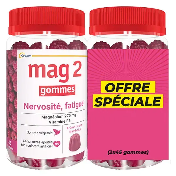 Suplemento alimentar Mag2 Gomas de Framboesa para Nervosismo e Fadiga 2x45 Gomas