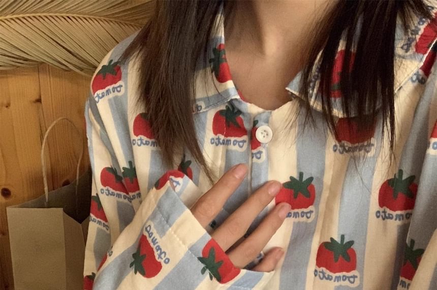 GOUB - Pyjamaset: overhemd met tomatenprint en knoopjes + broek