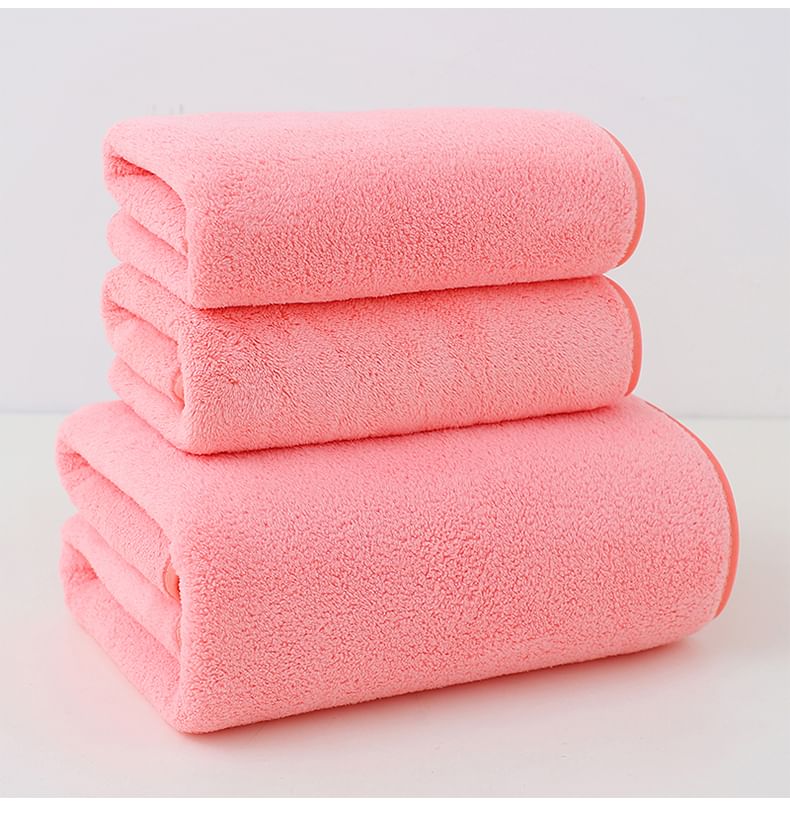 NEJA - Effen koraal fleece badhanddoek / gezichtshanddoek / set