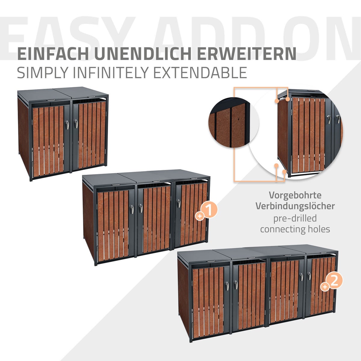 ML-Design Dubbele Bin Opbergkast voor 2 Bins, 240L per stuk, 132x80x116,3 cm, Antraciet Roestlook, Staal/Cortenstaal, Afsluitbare Bin-deksel met Scharnierend Deksel/Deur, Bin Opbergkast, Bin Container, Bin-deksel