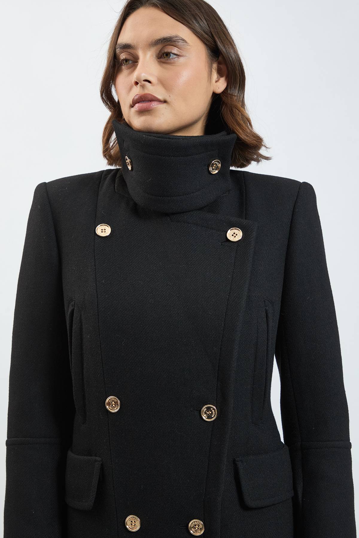 KarenMillen Manteau Long Ajusté En Laine Avec Détails Militaires