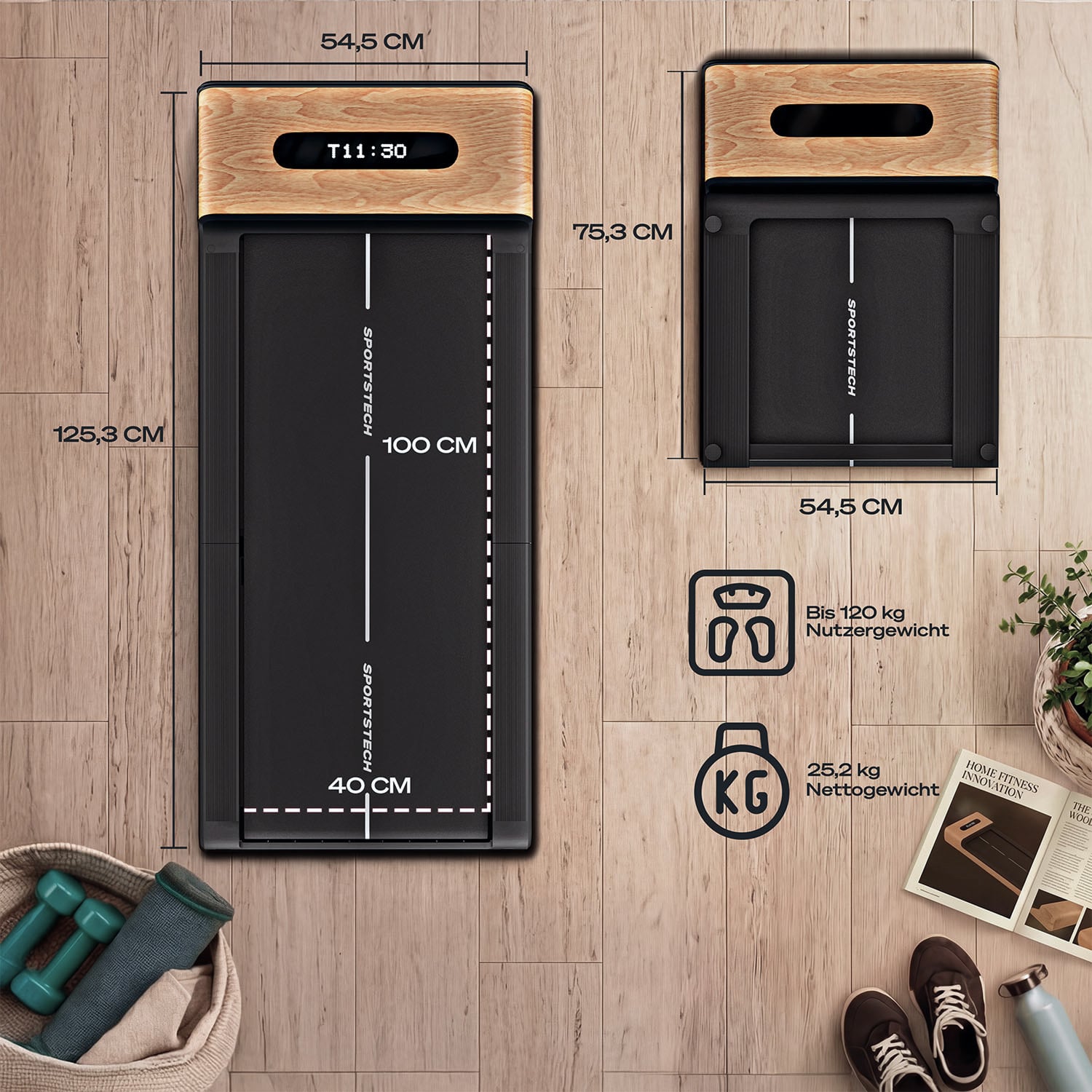 WoodPad Pro Laufband  hellbraun