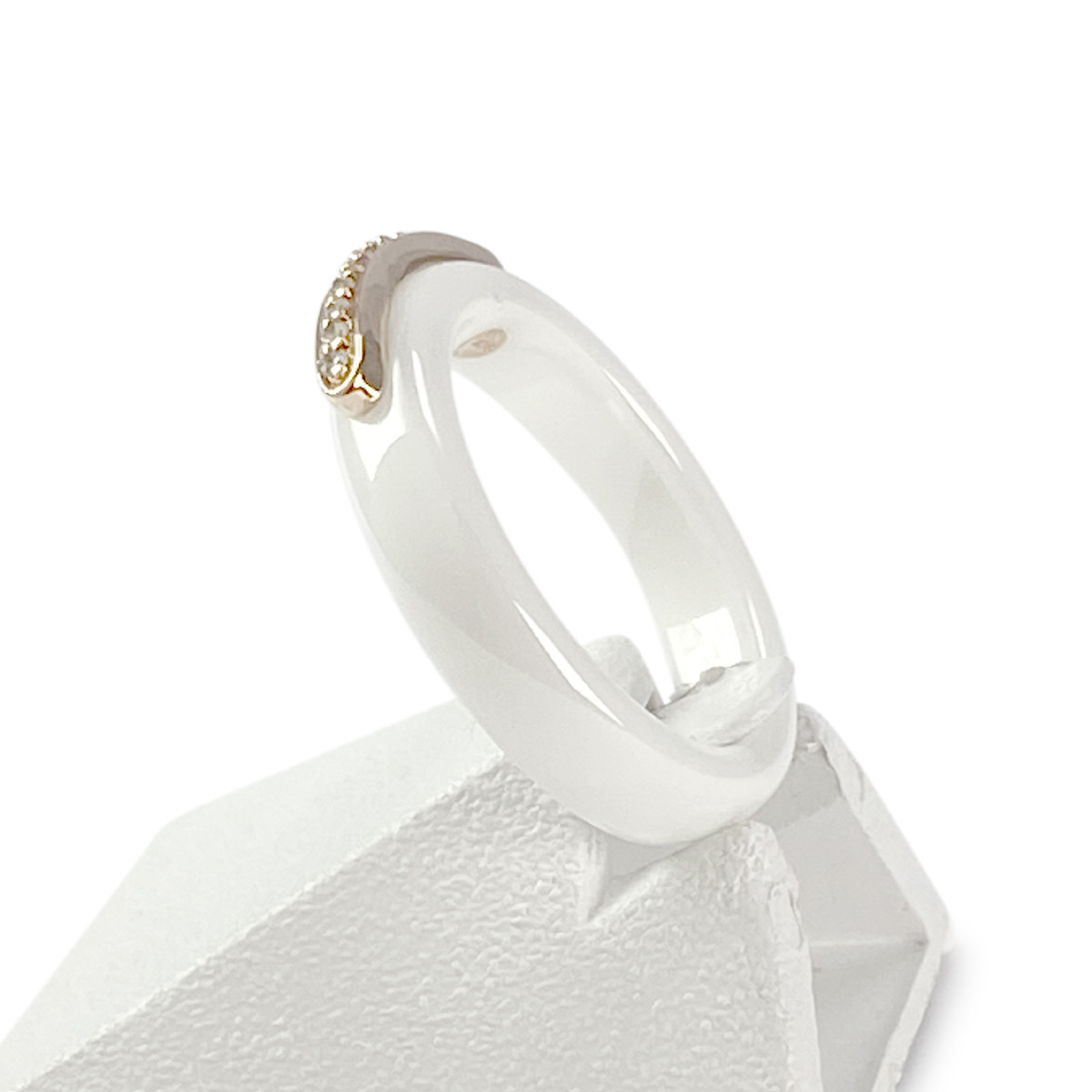 Bague d'occasion or 375 rose céramique blanche et diamants