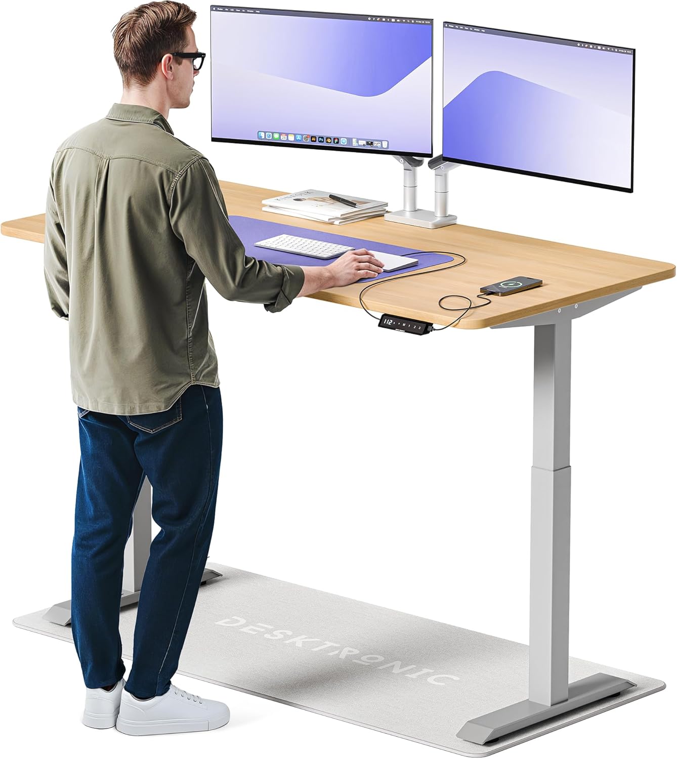 Desktronic Homeone Höhenverstellbarer Schreibtisch 160 × 80 cm – Elektrischer Schreibtisch Mit Zwei Elektrischen Motoren, Touchscreen-Steuerung Und Integrierten USB-a- Und USB-c-ladeanschlüssen