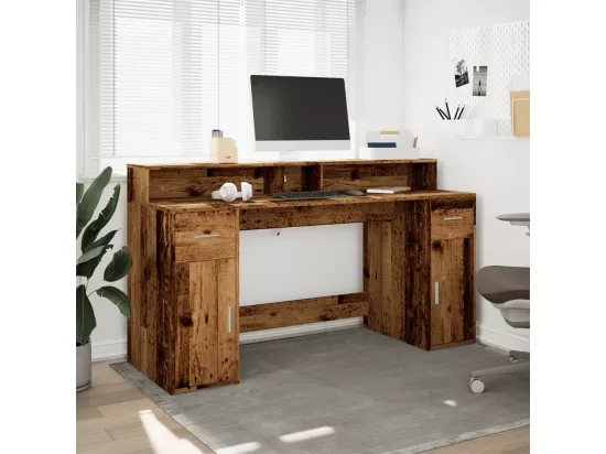 Bureau avec lumières LED vieux bois bois d'ingénierie