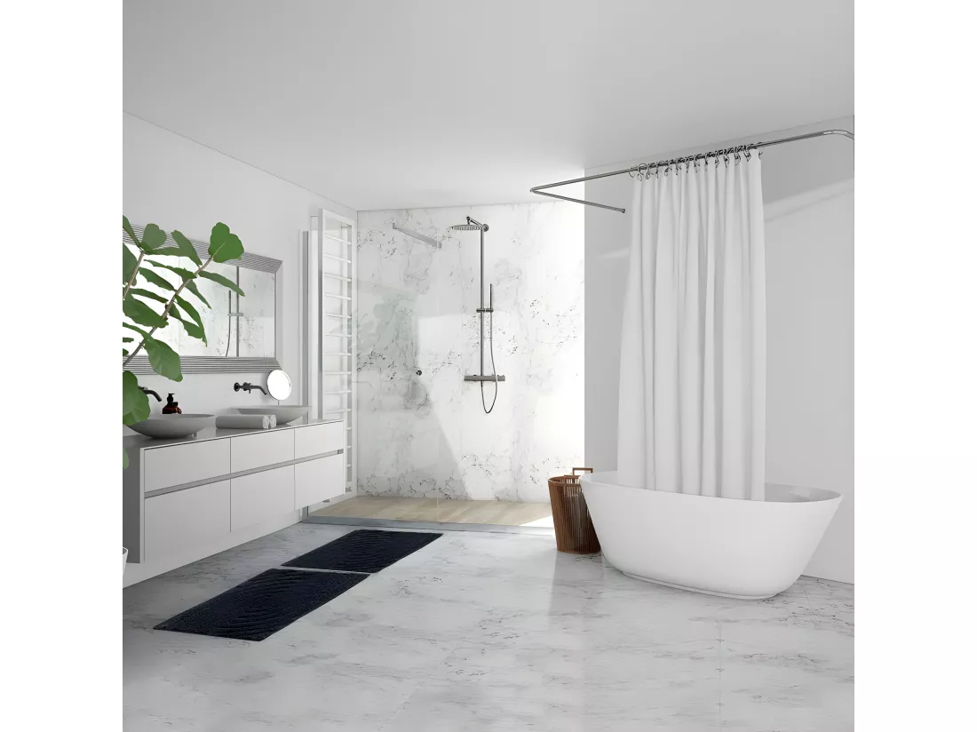 Lot 2 tapis de salle de bain 40 x 60 cm coton gris avec motifs - WALDO