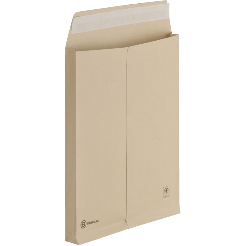 Pochette à soufflets 3 cm kraft brun armé 260 x 330 mm Bruneau sans fenêtre - Boîte de 50