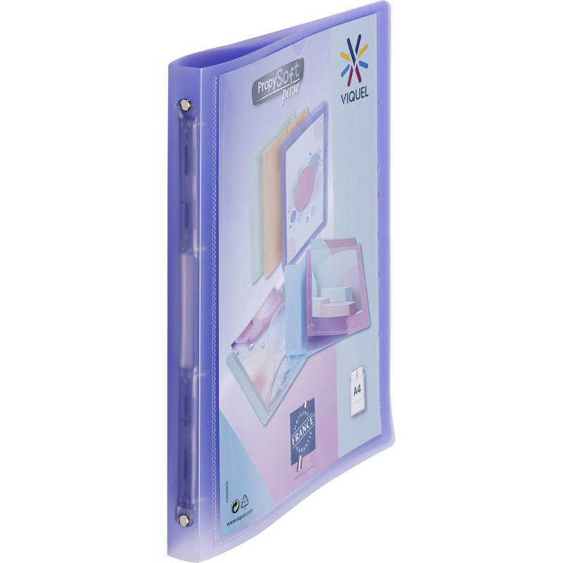 Classeur 4 anneaux plastifié Viquel Propysoft personnalisable A4 - Dos 2,5 cm couleurs assorties translucides