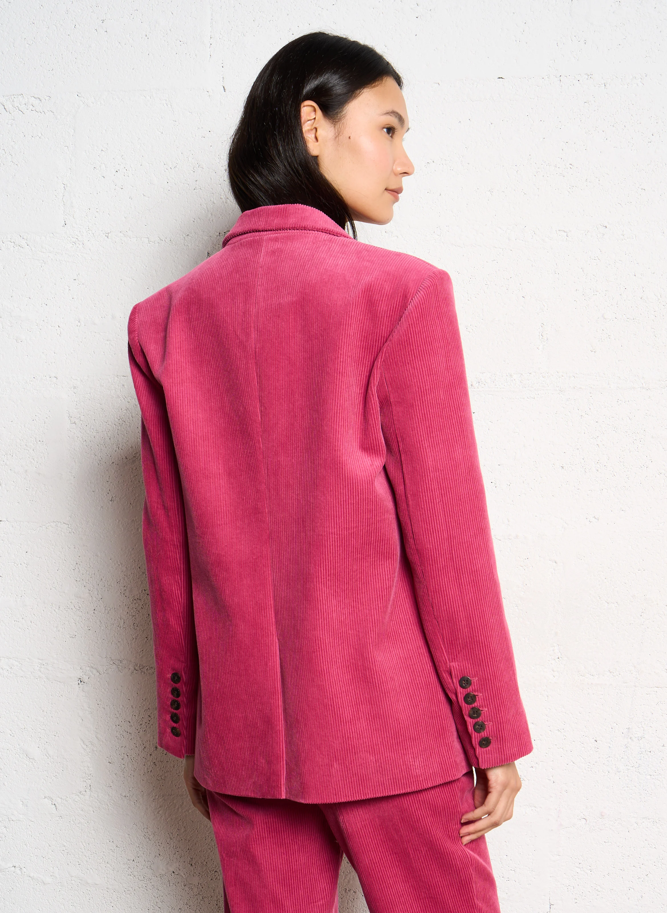RANDO - Veste droite col tailleur en velours de coton côtelé | Beige