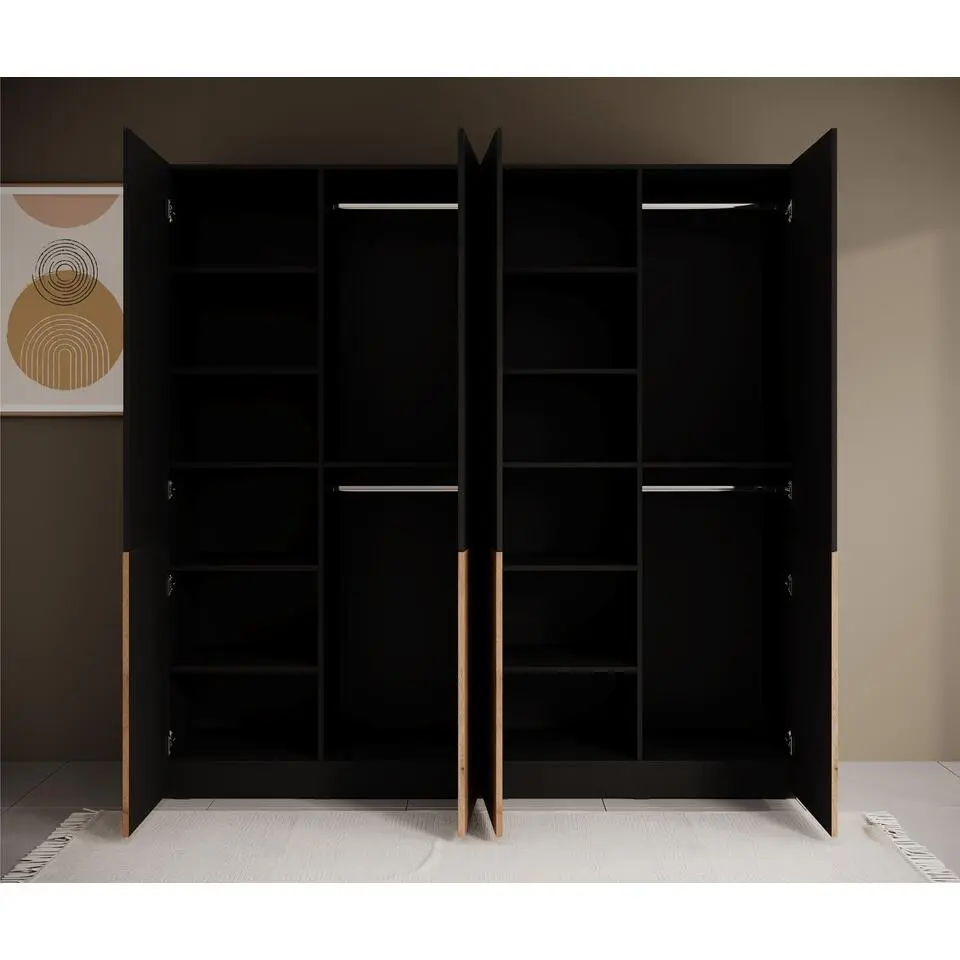 Meubella - Kledingkast Shelton - Zwart 1 - 202 cm
