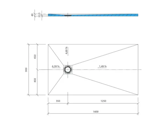 Receveur de douche à carreler 160 x 90 WEDI Fundo Primo rectangle écoulement excentré