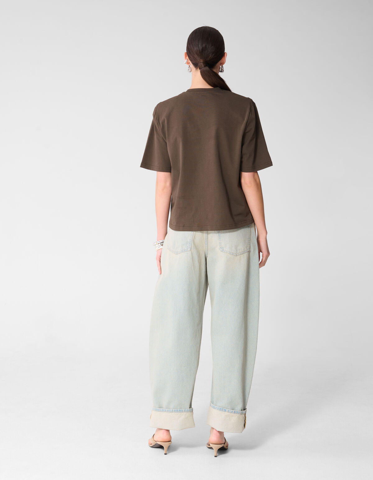 Shoulderpadded T-shirt Donkerbruin