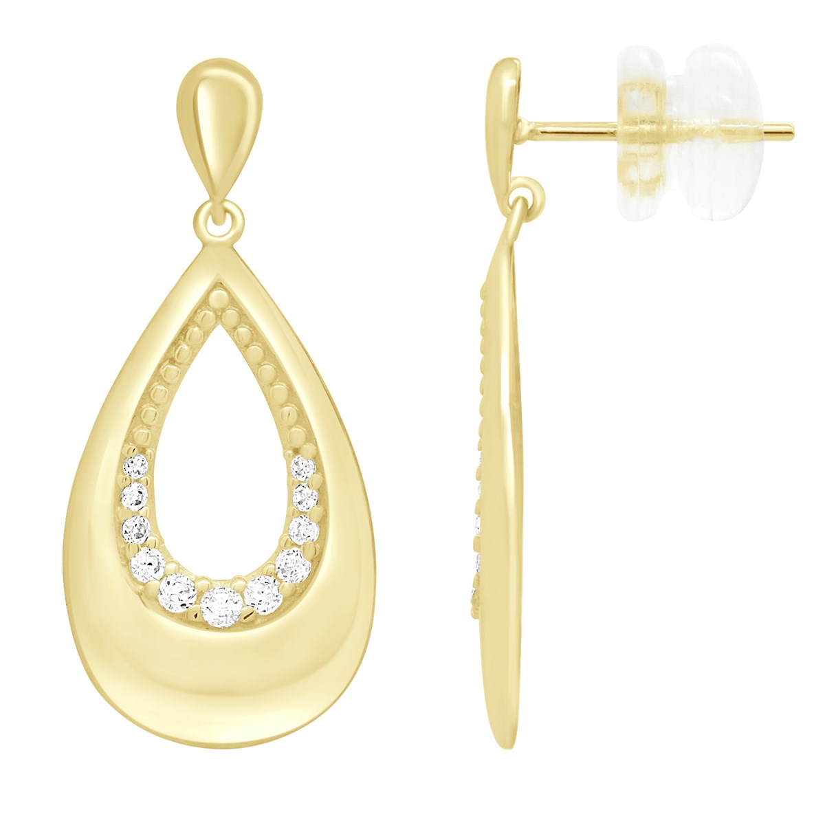 Boucles D'Oreilles Pendantes - En Forme de Goutte - Ornées D'Oxydes De Zirconiums - Or Jaune