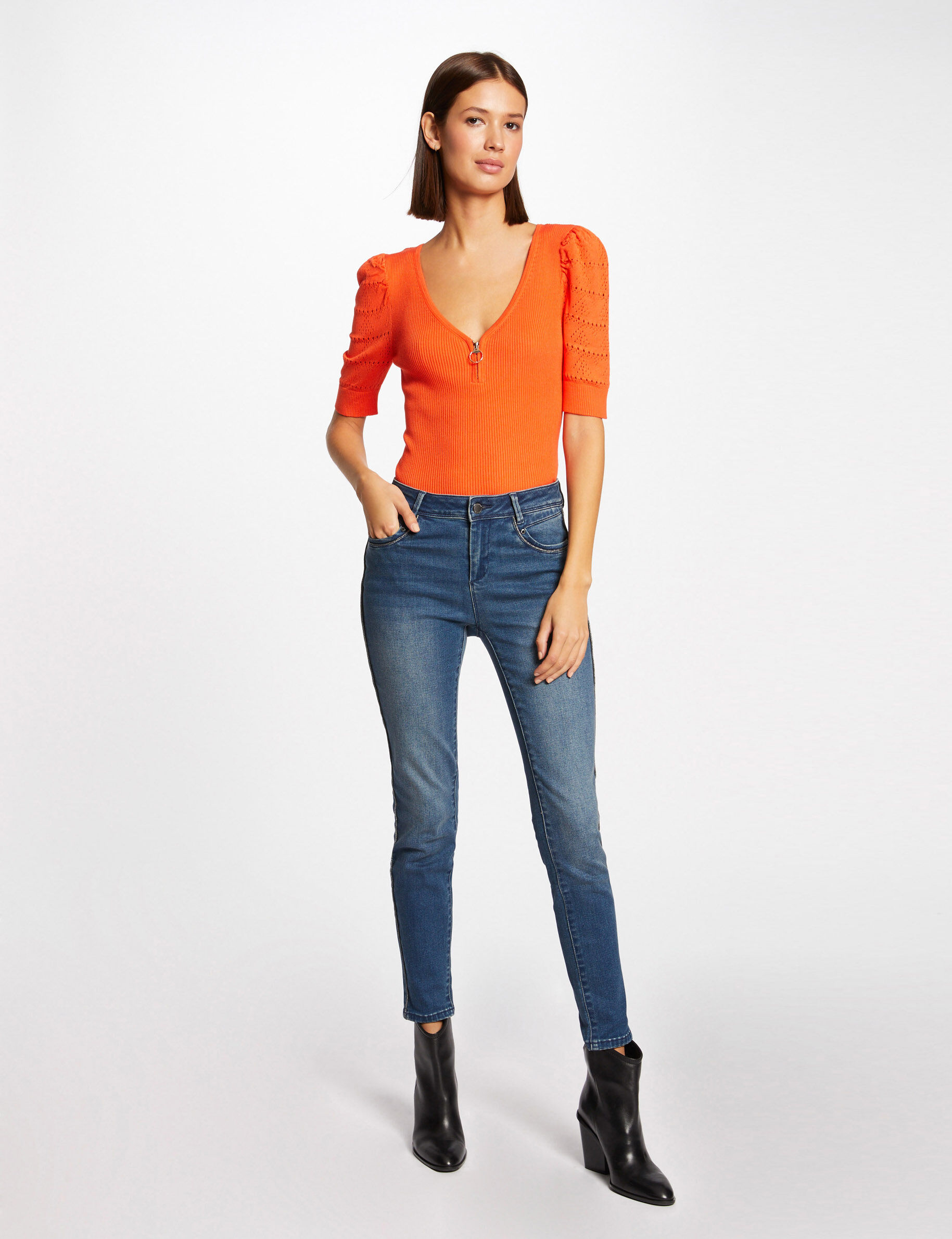 Jeans slim 7/8ème avec bandes jean stone femme - jean_stone