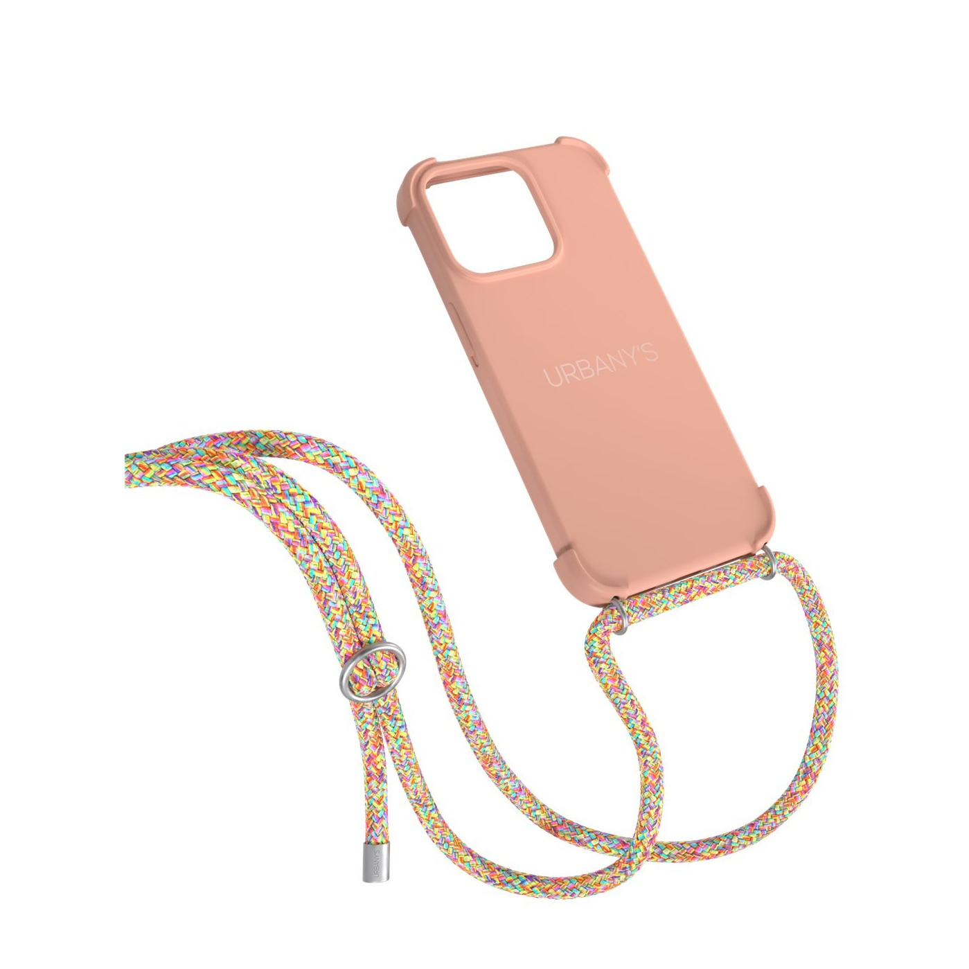 (130cm) iPhone 16 Pro Summer of Love Necklace Hybrid Hülle Air Cushion Fallschutz   Handykette (PN-SLS-I16P-SLS) - Rosa