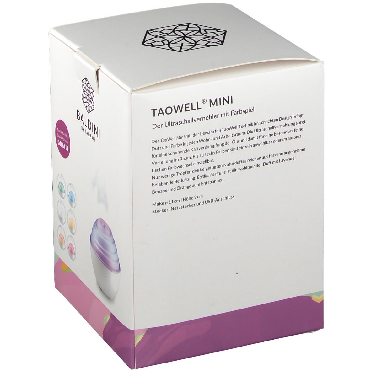 TAOWELL® MINI der Ultraschallvernebler mit Farbspiel + 5 ml Naturluft BALDINI BY TAOASIS Feelruhe®