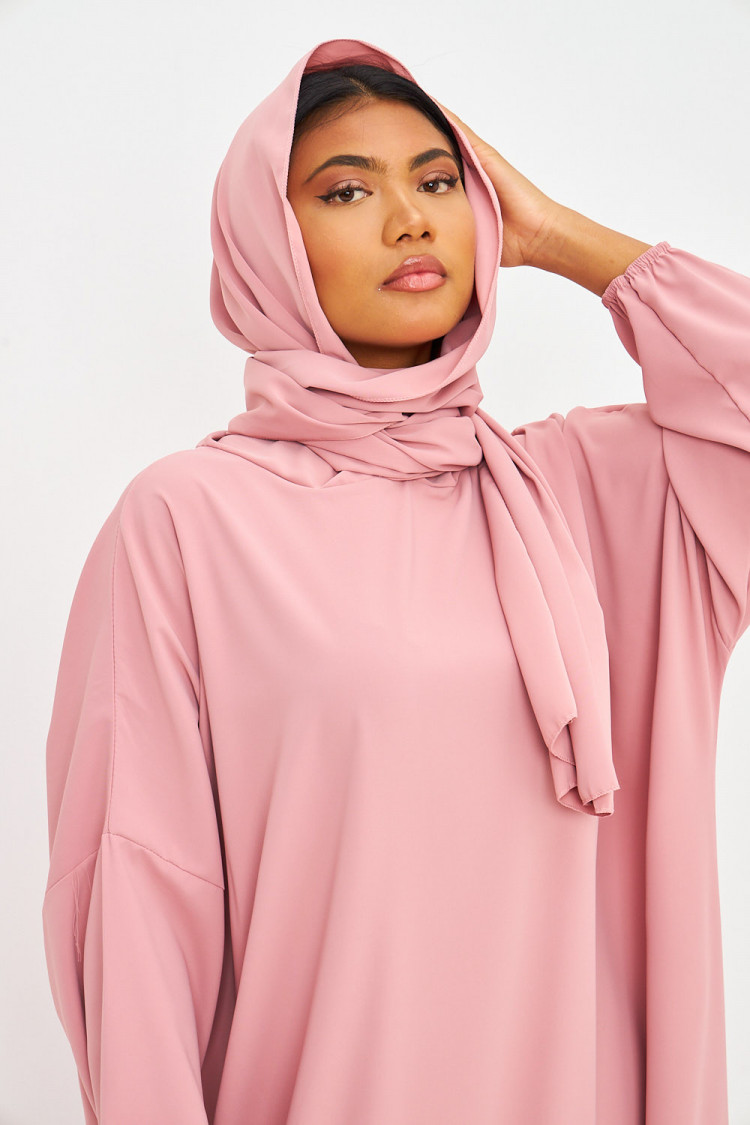 Abaya rose ample avec voile intégré