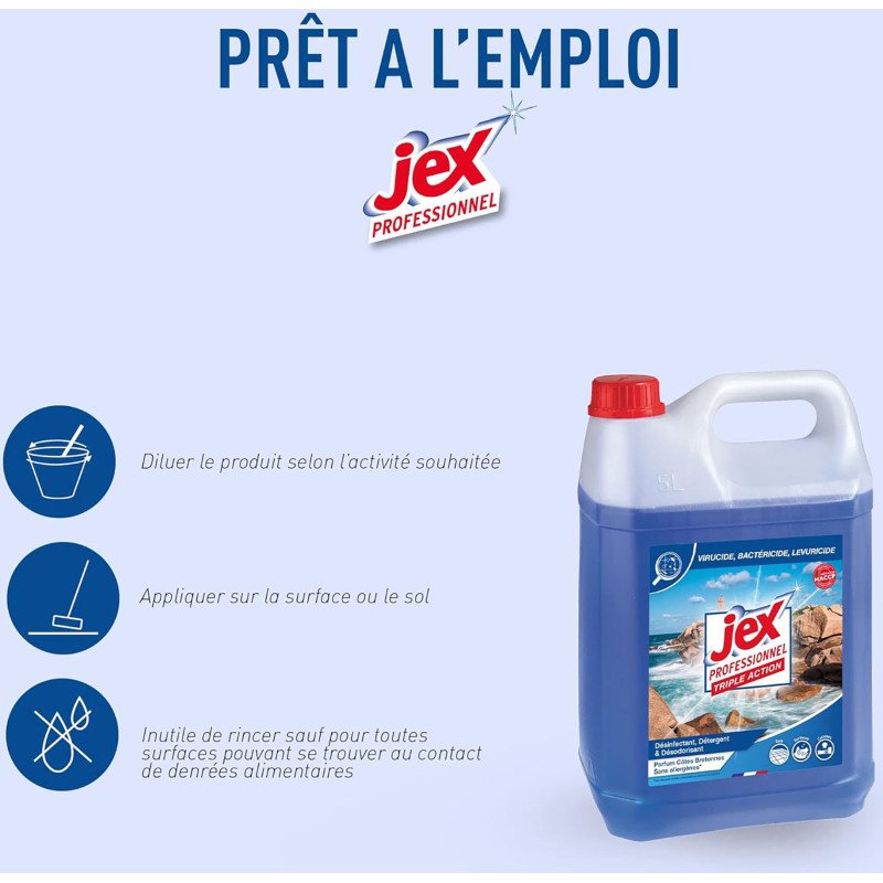 Nettoyant désinfectant Jex professionnel Triple Action Côtes bretonnes - Bidon de 5 L