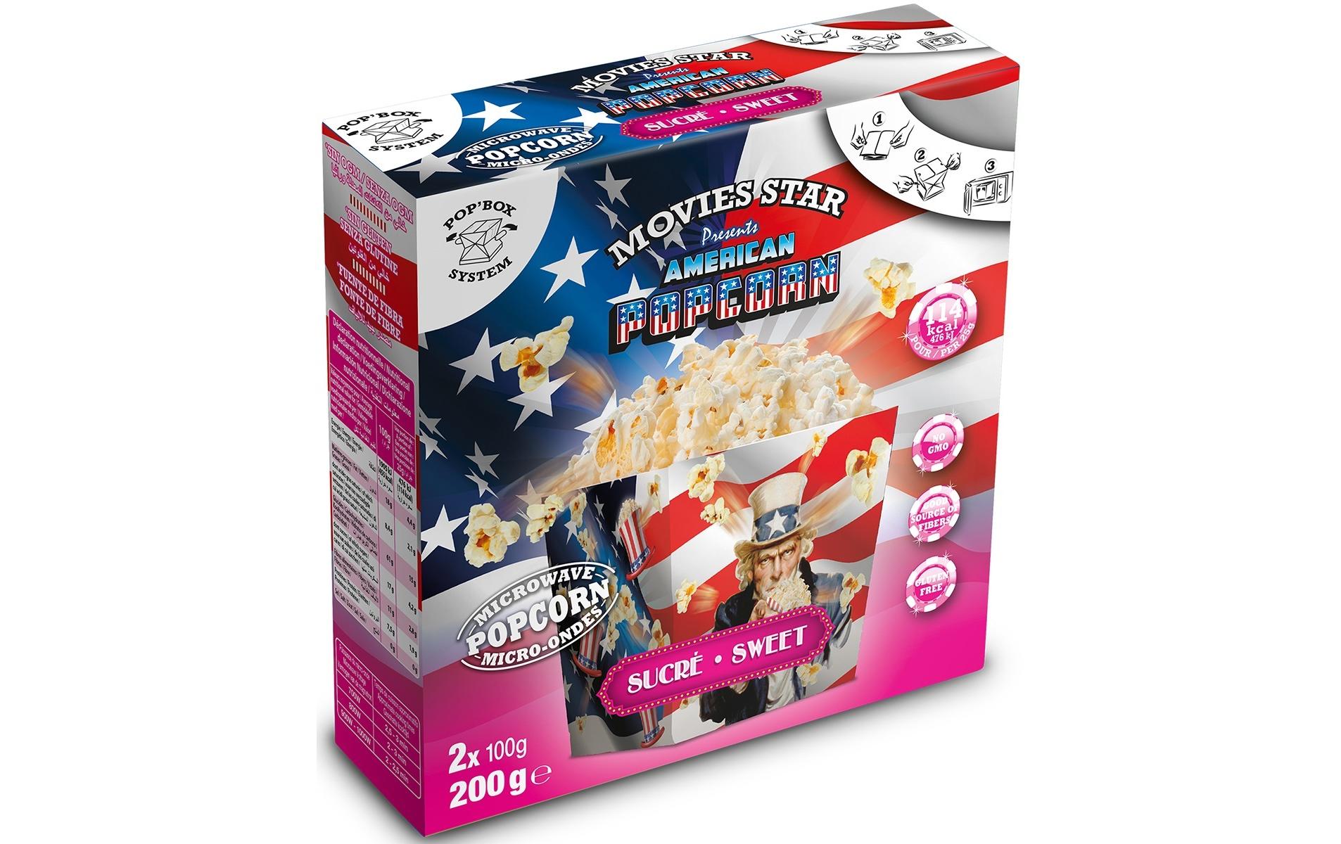 Pop Box Mikrowellen Popcorn Zucker 2 x 100 gGezuckerte Maiskörner für Popcorn