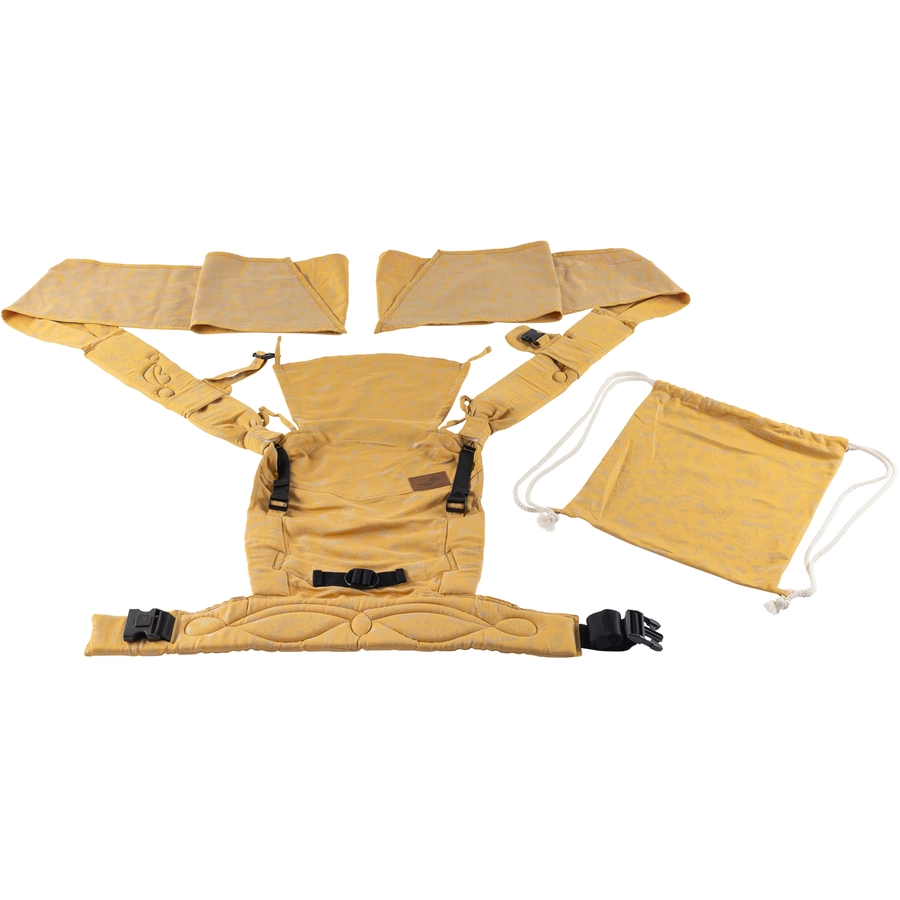 SCHMUSEWOLKE Babytrage HalfBuckle Botanical Golden Leinen