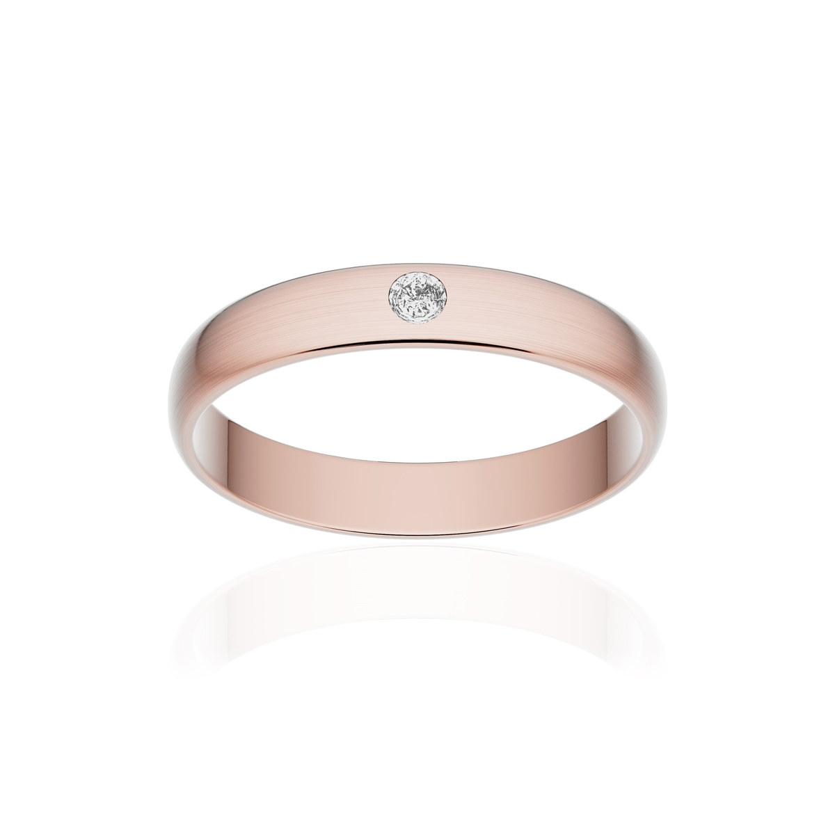 Alliance or 750 rose brossé demi-jonc 3,5mm diamant brillant