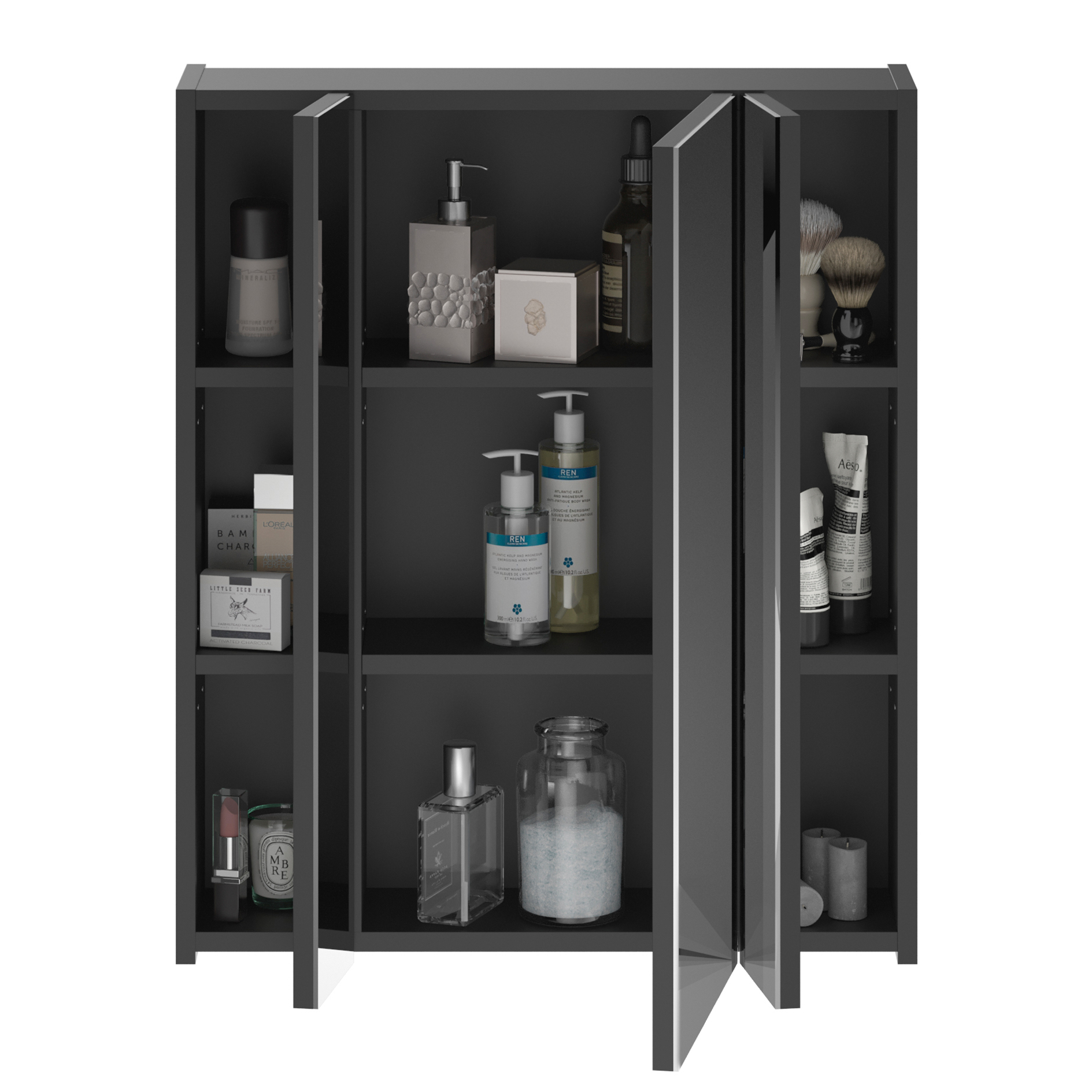 Spiegelschrank LINUS - schwarz - 60 cm - LED