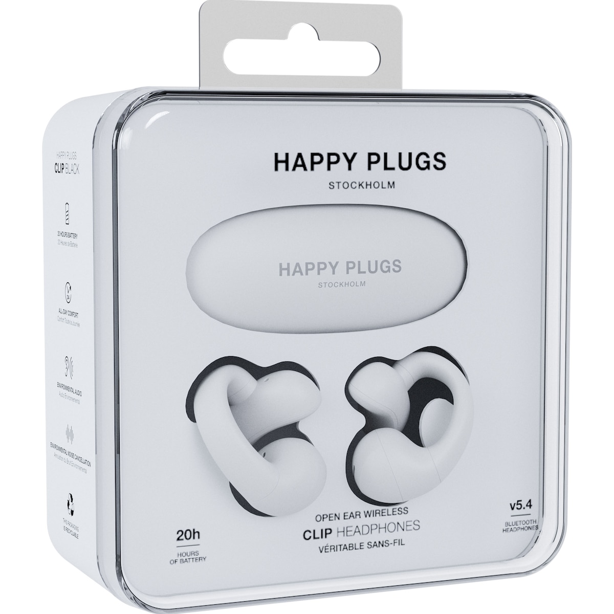 Happy Plugs OWS Clip helt trådløse open-ear hodetelefoner (hvit)