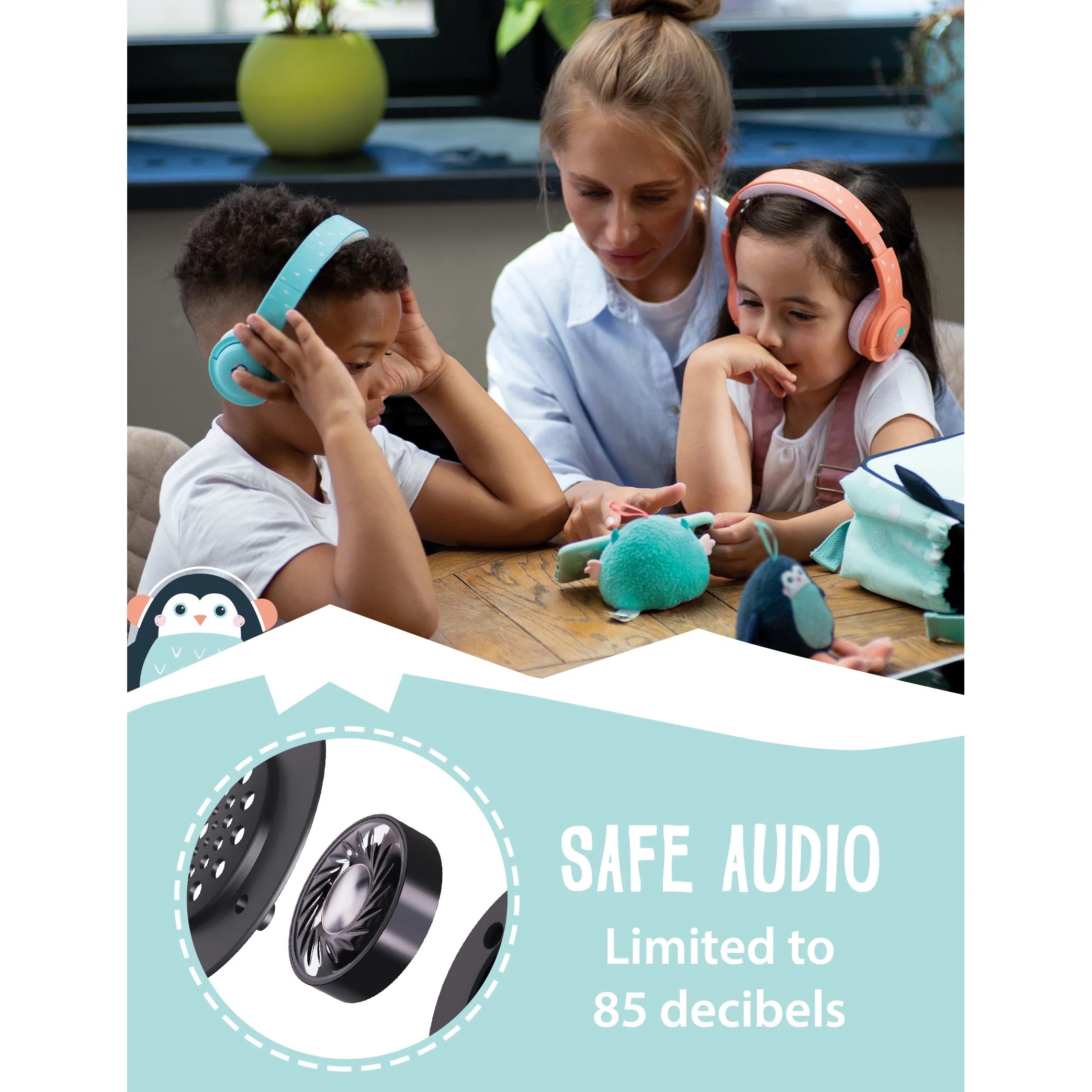 Kinder Kopfhörer Wireless On-Ear 85dB mit Begrenzter Lautstärke (PBPGHPW) - Pepper the Penguin