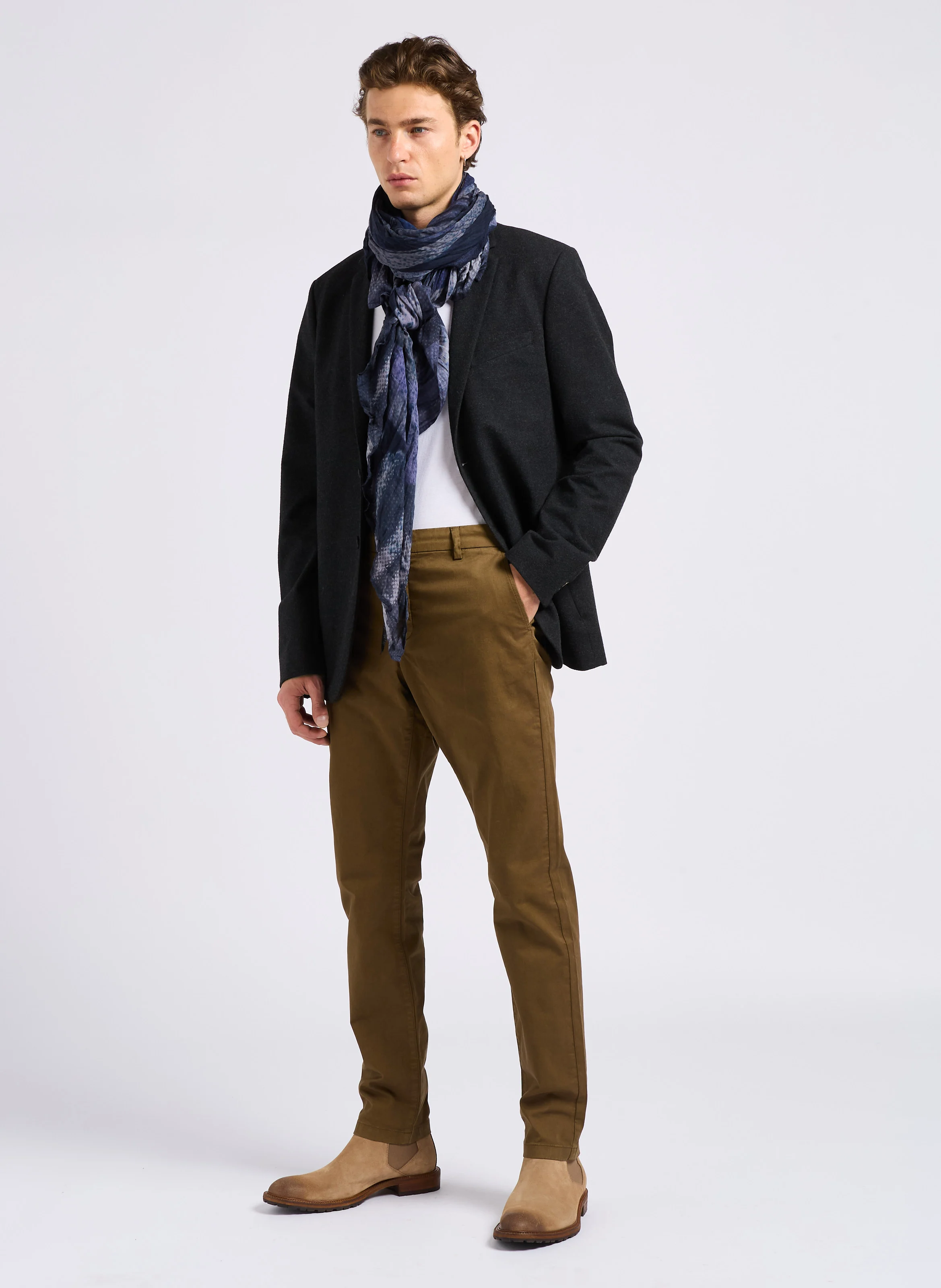 Foulard plissé imprimé| Bleu